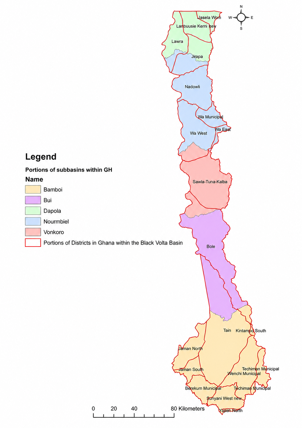 Map showing administrative areas associated with the Black Volta Basin