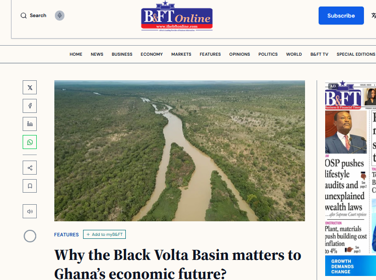 Screenshot of the Business & Financial Times article about the Black Volta Basin